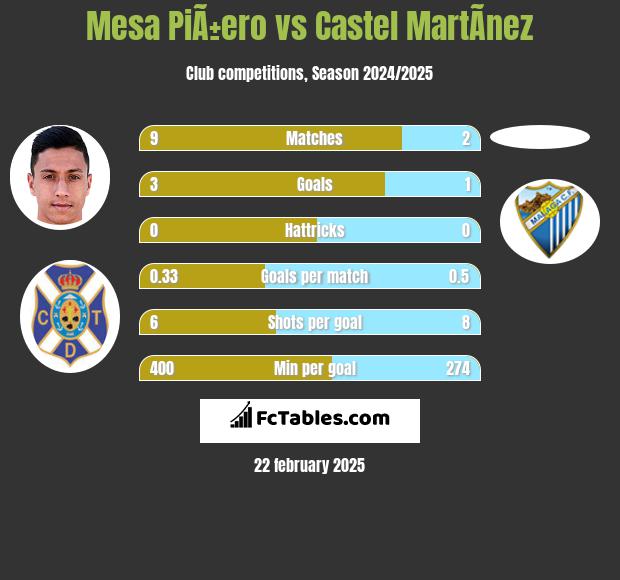 Mesa PiÃ±ero vs Castel MartÃ­nez h2h player stats