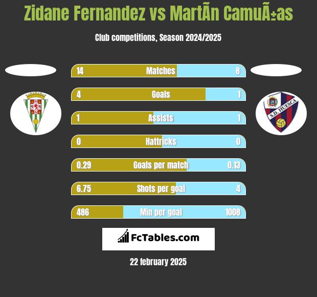 Zidane Fernandez vs MartÃ­n CamuÃ±as h2h player stats