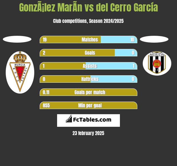 GonzÃ¡lez MarÃ­n vs del Cerro García h2h player stats