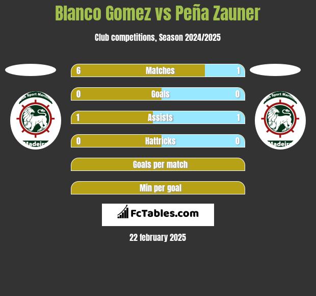 Blanco Gomez vs Peña Zauner h2h player stats