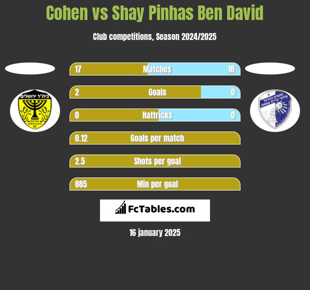 Cohen vs Shay Pinhas Ben David h2h player stats