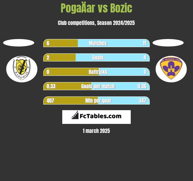 PogaÄar vs Bozic h2h player stats