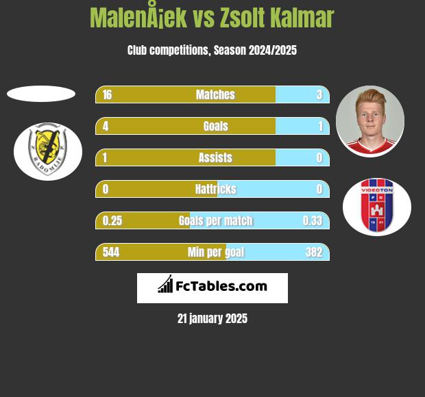 MalenÅ¡ek vs Zsolt Kalmar h2h player stats