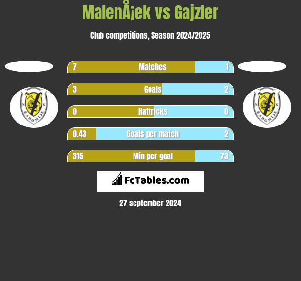 MalenÅ¡ek vs Gajzler h2h player stats