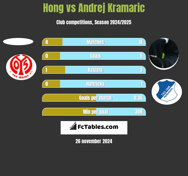 Hong vs Andrej Kramaric h2h player stats