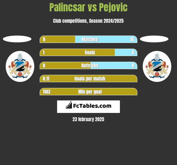 Palincsar vs Pejovic h2h player stats