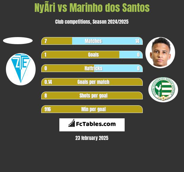 NyÃ­ri vs Marinho dos Santos h2h player stats