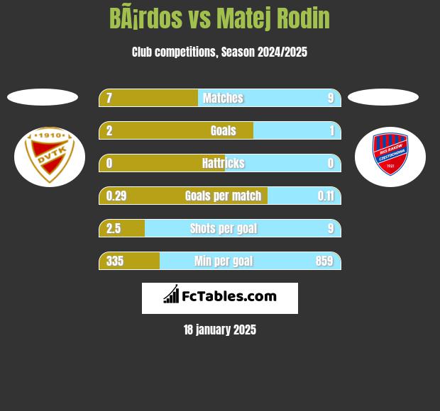 BÃ¡rdos vs Matej Rodin h2h player stats