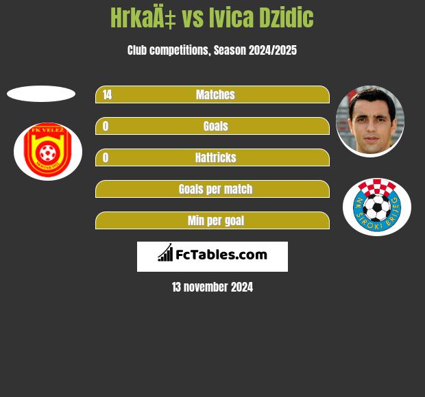 HrkaÄ‡ vs Ivica Dzidic h2h player stats