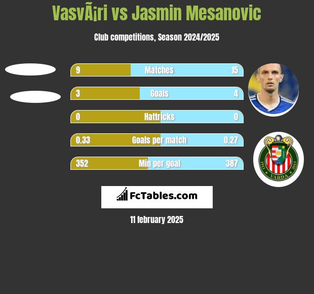 VasvÃ¡ri vs Jasmin Mesanovic h2h player stats