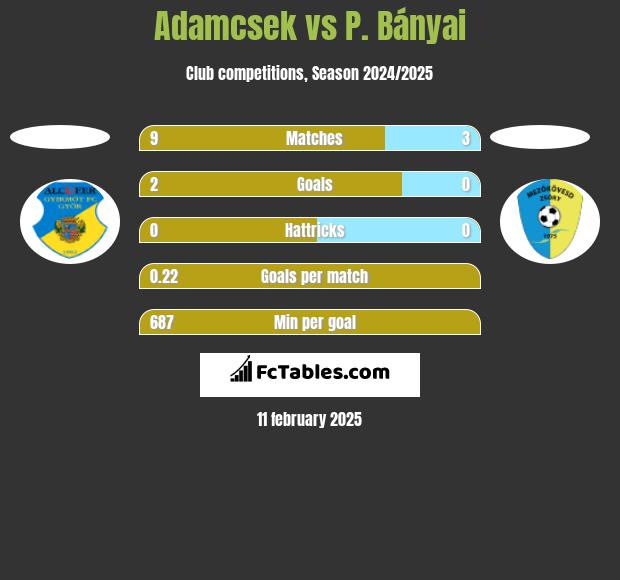 Adamcsek vs P. Bányai h2h player stats