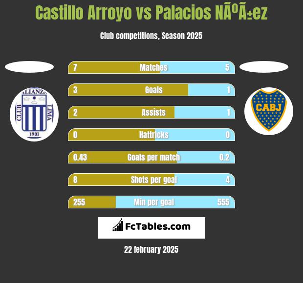 Castillo Arroyo vs Palacios NÃºÃ±ez h2h player stats