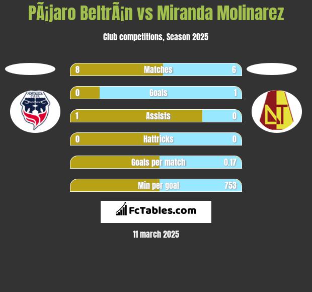 PÃ¡jaro BeltrÃ¡n vs Miranda Molinarez h2h player stats