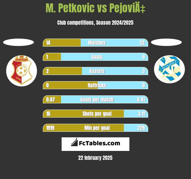 M. Petkovic vs PejoviÄ‡ h2h player stats