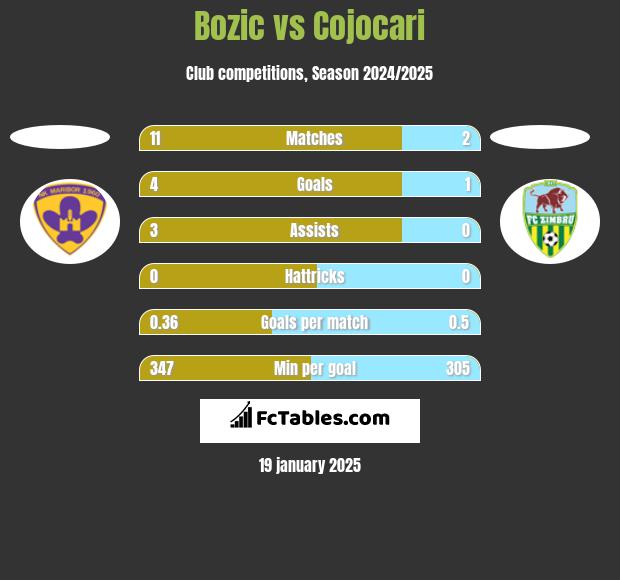 Bozic vs Cojocari h2h player stats