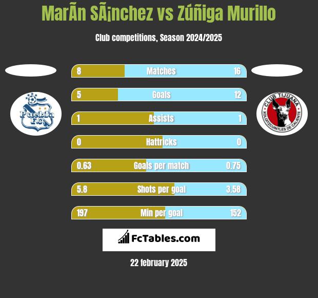 MarÃ­n SÃ¡nchez vs Zúñiga Murillo h2h player stats