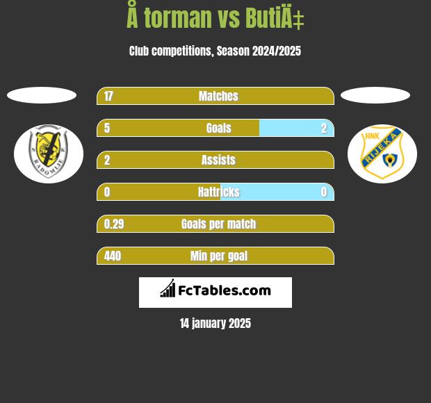 Å torman vs ButiÄ‡ h2h player stats