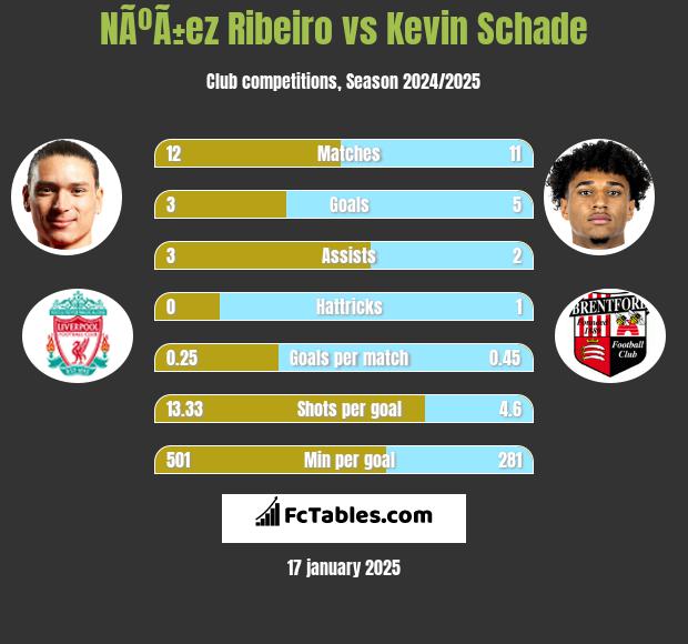 NÃºÃ±ez Ribeiro vs Kevin Schade h2h player stats