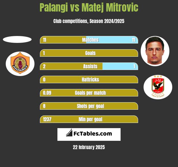 Palangi vs Matej Mitrovic h2h player stats