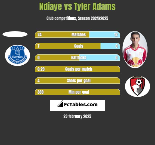 Ndiaye vs Tyler Adams h2h player stats