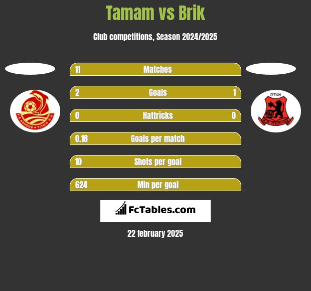 Tamam vs Brik h2h player stats