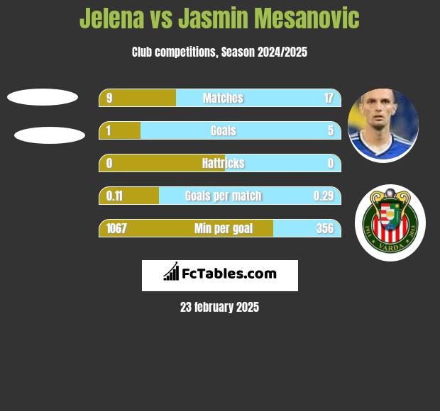 Jelena vs Jasmin Mesanovic h2h player stats