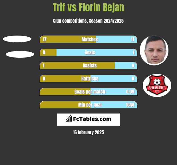 Trif vs Florin Bejan h2h player stats