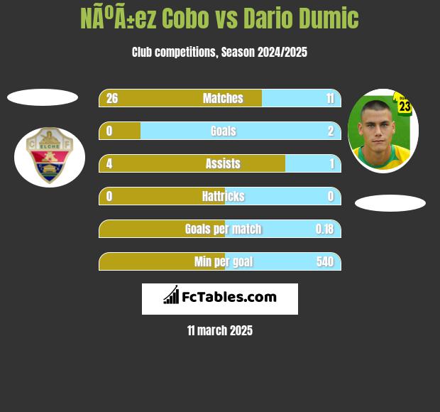 NÃºÃ±ez Cobo vs Dario Dumic h2h player stats