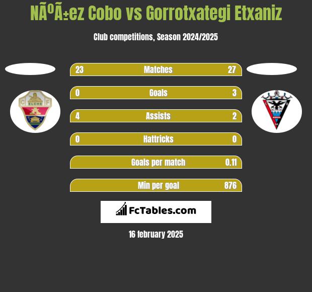 NÃºÃ±ez Cobo vs Gorrotxategi Etxaniz h2h player stats