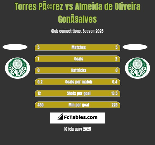 Torres PÃ©rez vs Almeida de Oliveira GonÃ§alves h2h player stats