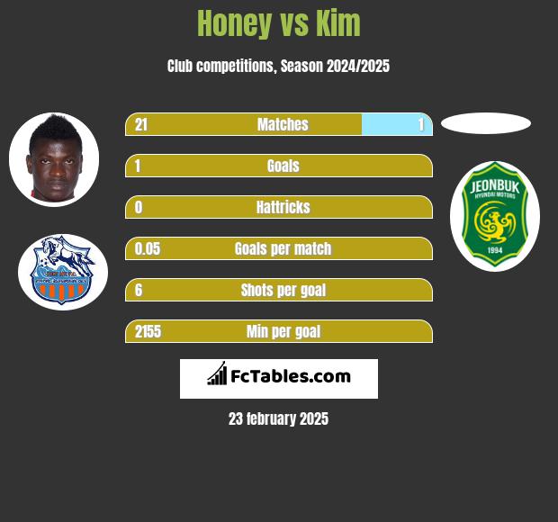 Honey vs Kim h2h player stats