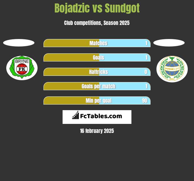 Bojadzic vs Sundgot h2h player stats