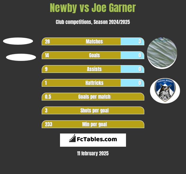 Newby vs Joe Garner h2h player stats