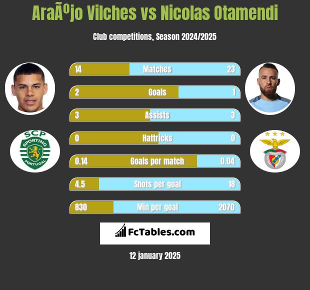 AraÃºjo Vilches vs Nicolas Otamendi h2h player stats