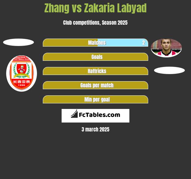 Zhang vs Zakaria Labyad h2h player stats