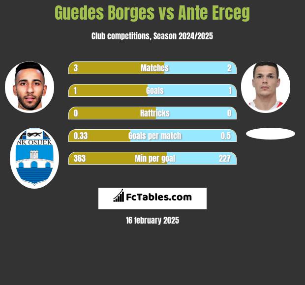 Guedes Borges vs Ante Erceg h2h player stats