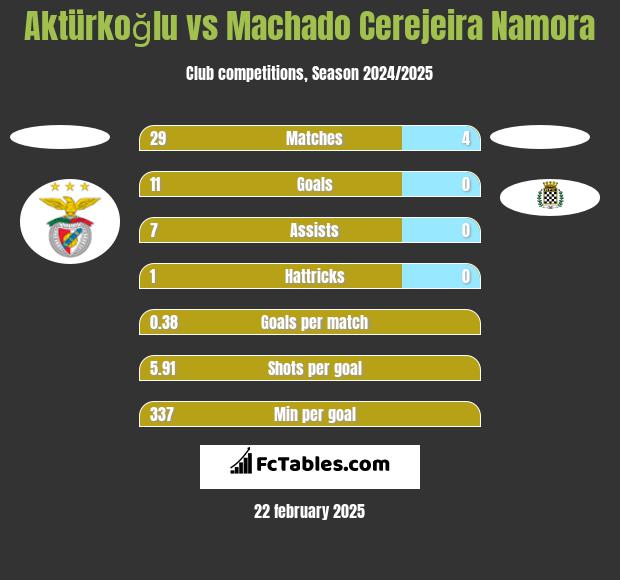 Aktürkoğlu vs Machado Cerejeira Namora h2h player stats