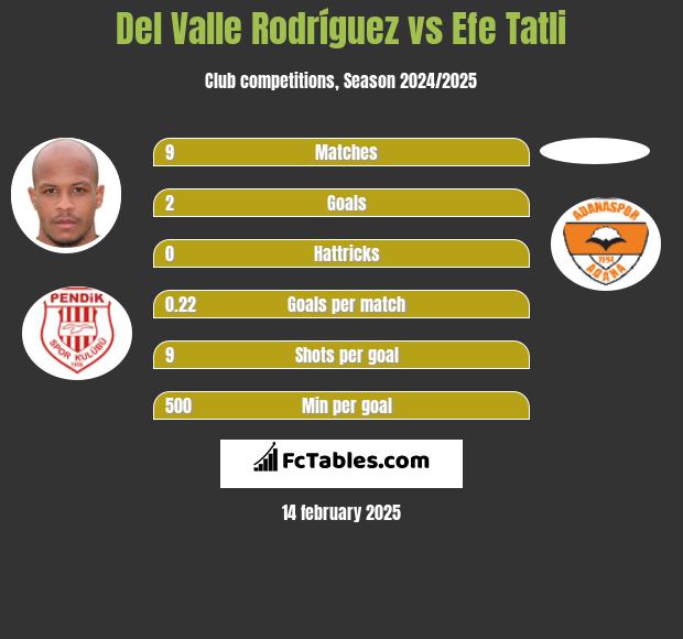 Del Valle Rodríguez vs Efe Tatli h2h player stats