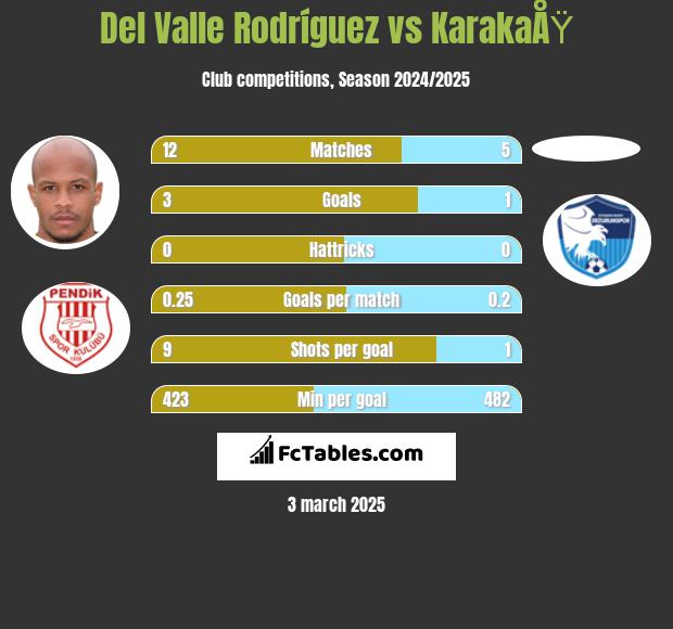 Del Valle Rodríguez vs KarakaÅŸ h2h player stats