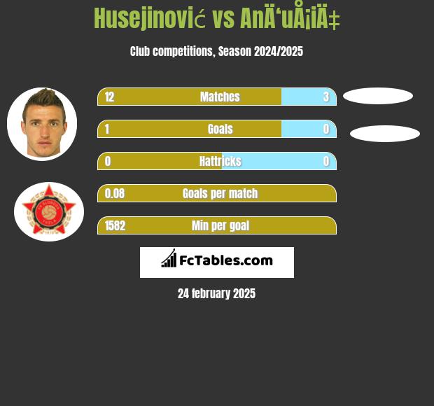 Husejinović vs AnÄ‘uÅ¡iÄ‡ h2h player stats