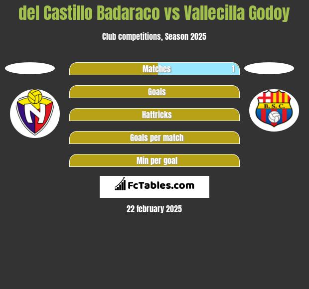 del Castillo Badaraco vs Vallecilla Godoy h2h player stats