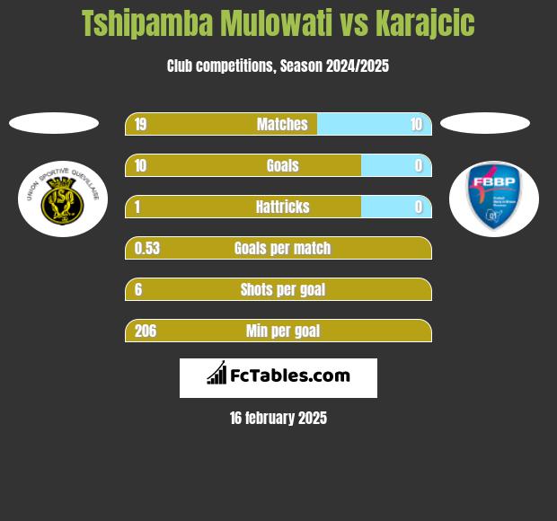 Tshipamba Mulowati vs Karajcic h2h player stats