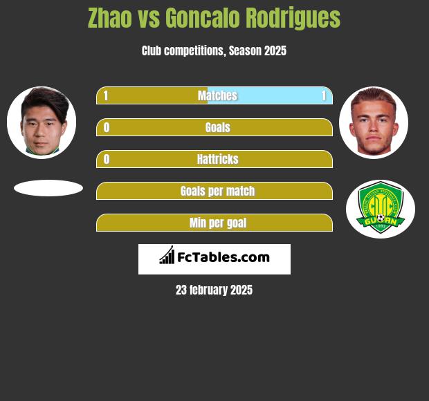 Zhao vs Goncalo Rodrigues h2h player stats