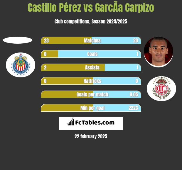 Castillo Pérez vs GarcÃ­a Carpizo h2h player stats