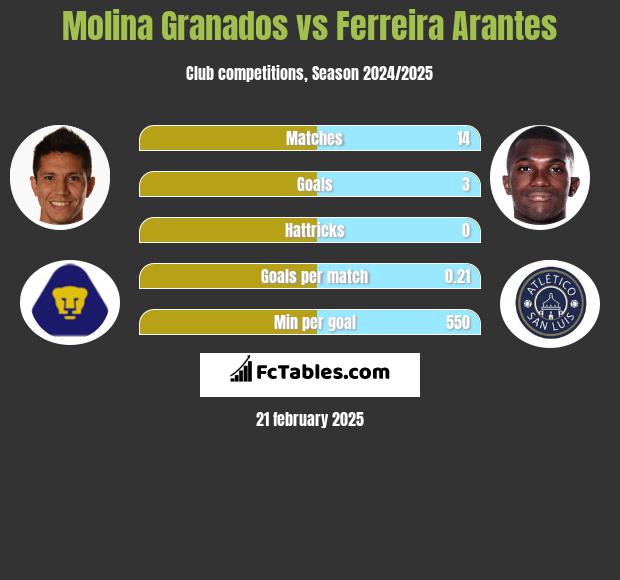 Molina Granados vs Ferreira Arantes h2h player stats