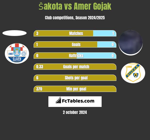 Šakota vs Amer Gojak h2h player stats