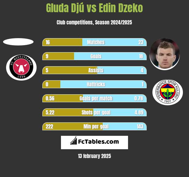 Gluda Djú vs Edin Dzeko h2h player stats