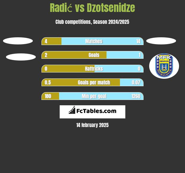 Radić vs Dzotsenidze h2h player stats