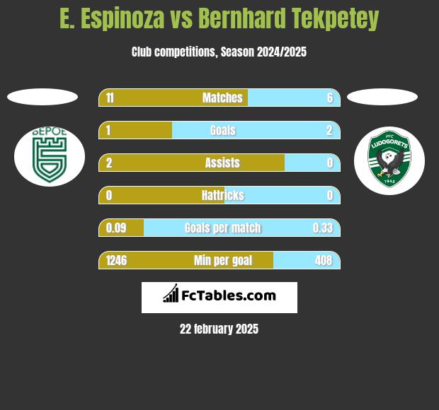 E. Espinoza vs Bernhard Tekpetey h2h player stats