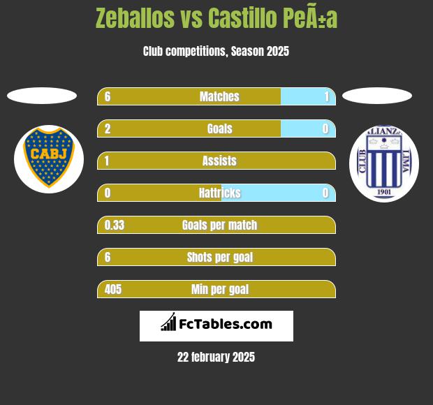 Zeballos vs Castillo PeÃ±a h2h player stats